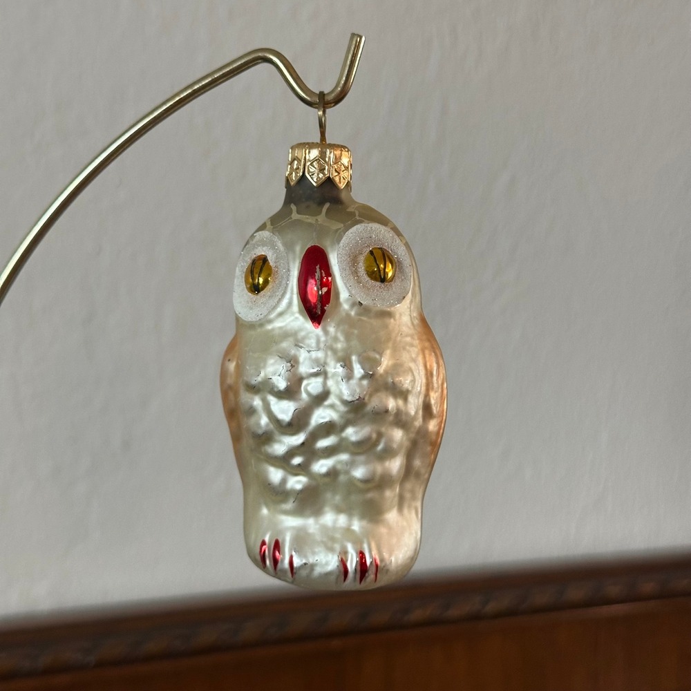 Vintage USSR Mercury Glass Owl Christmas Ornament Champagne Gold Bird ‎ 3.5"